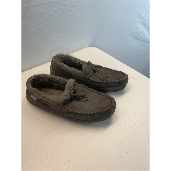 L.L. Bean Gray Suede Moccasin Slipper Shearling‎ Mens 11 Comfortable - Picture 1 of 16